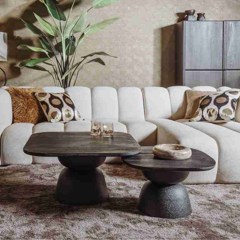 Tower Living Salontafel Barza Mangohout, Set van 2 stuks - Zwart