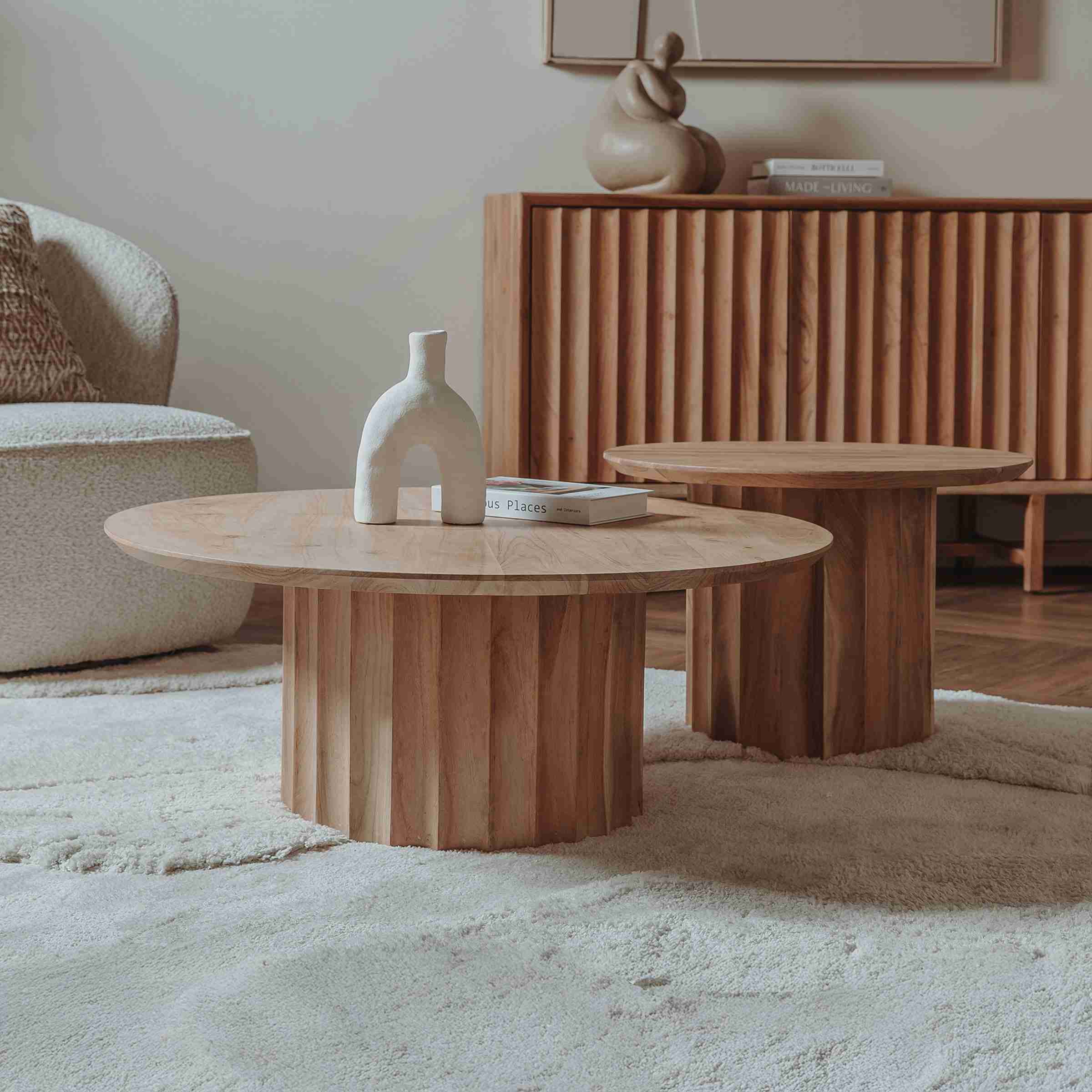 Tower Living Salontafel Crotone Acaciahout, Set van 2 stuks - Hout,Naturel - Rond