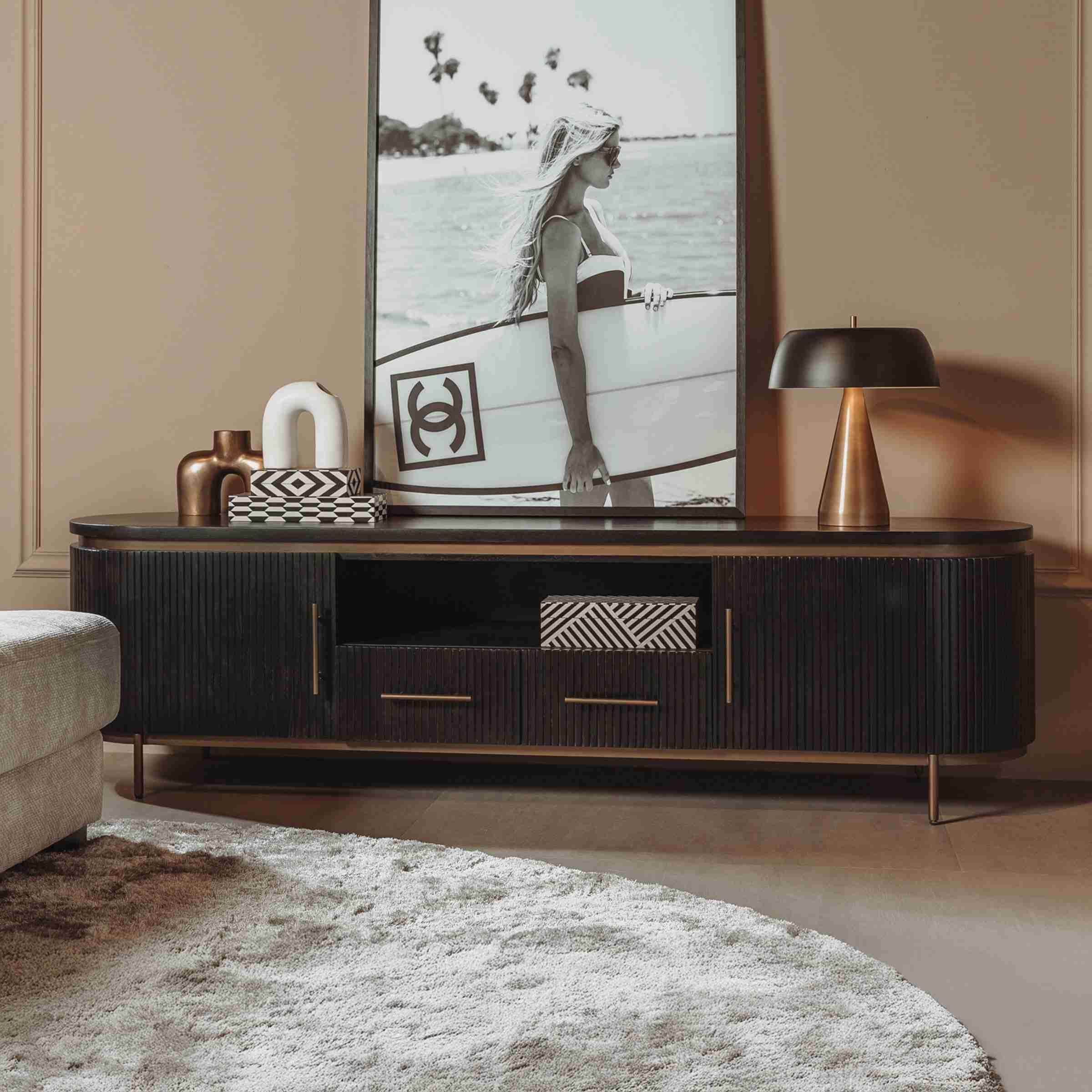 Tower Living TV-meubel Rivello Mangohout, 200cm - Zwart