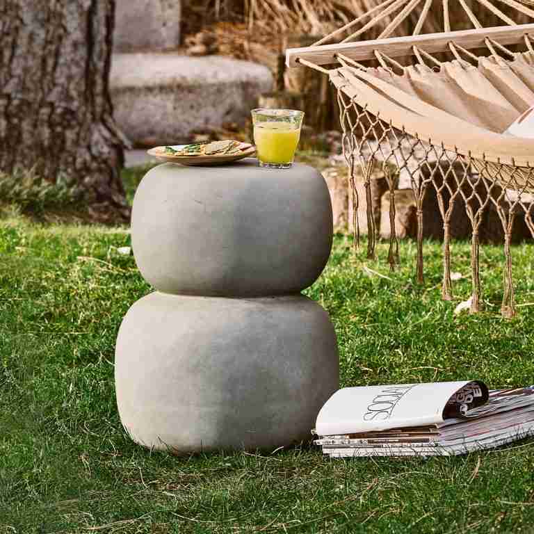 WOOOD Bijzettafel Oda Betonlook, 41 x 35cm - Grijs - Rond - Exclusive