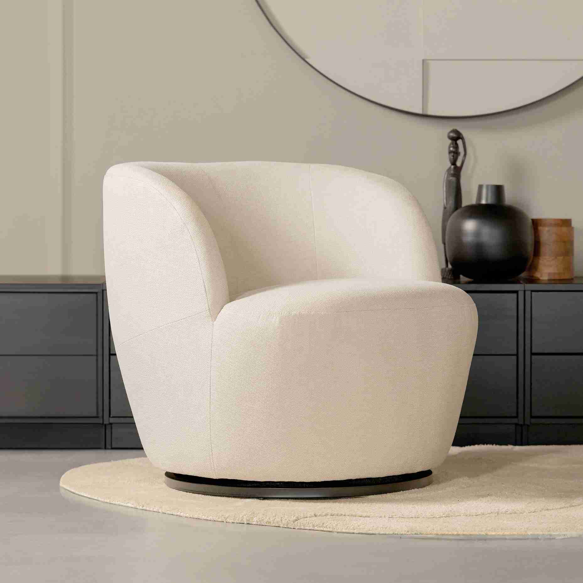 WOOOD Draaifauteuil Serra Woven - Off White - Japandi - Exclusive