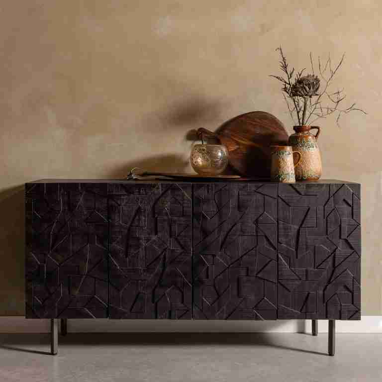 WOOOD Dressoir Counter 160cm - Zwart - BePureHome