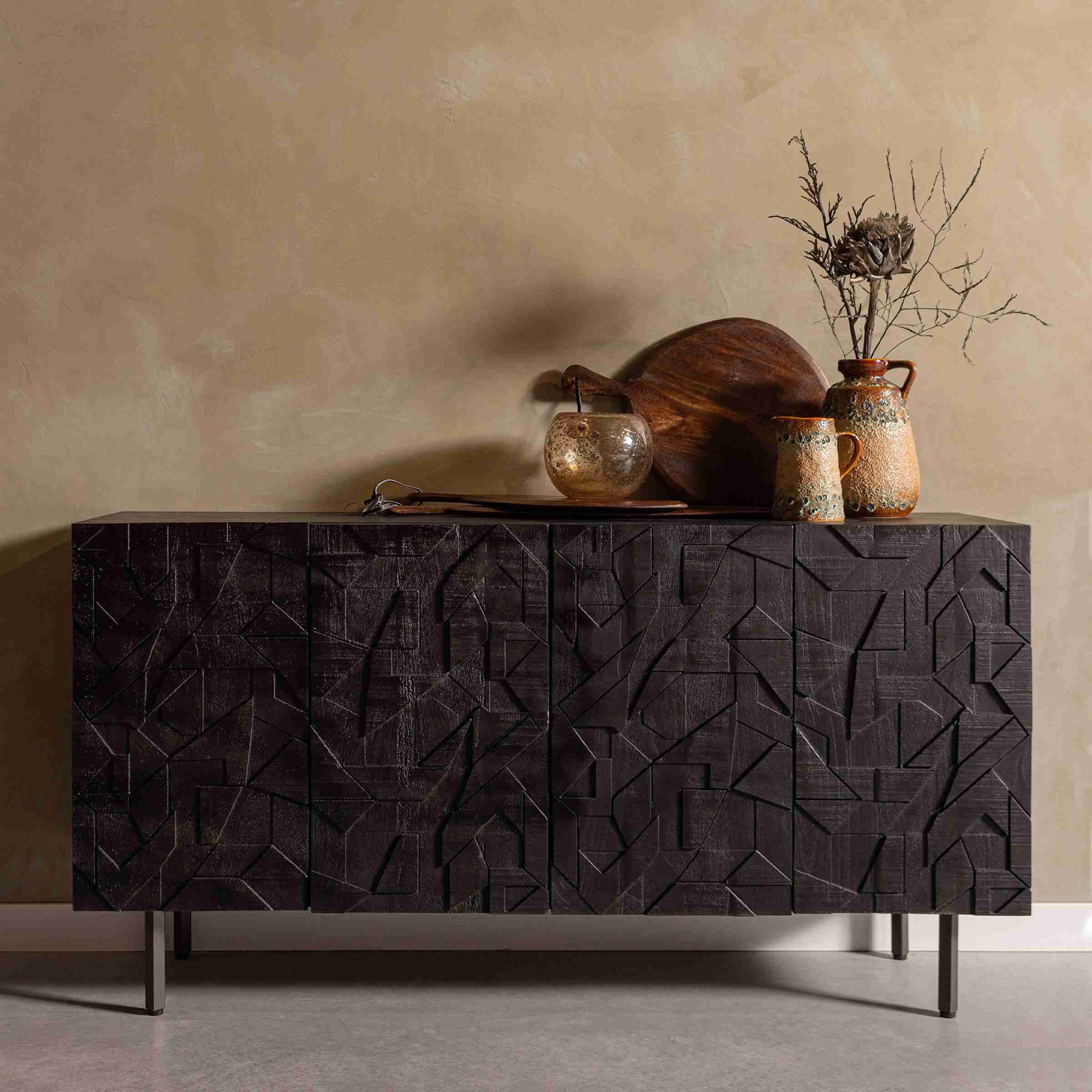 WOOOD Dressoir Counter 160cm - Zwart - BePureHome