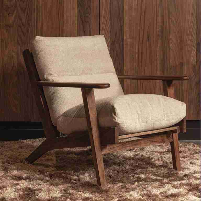WOOOD Fauteuil Houston Bouclé / Acaciahout - Naturel - Japandi - BePureHome