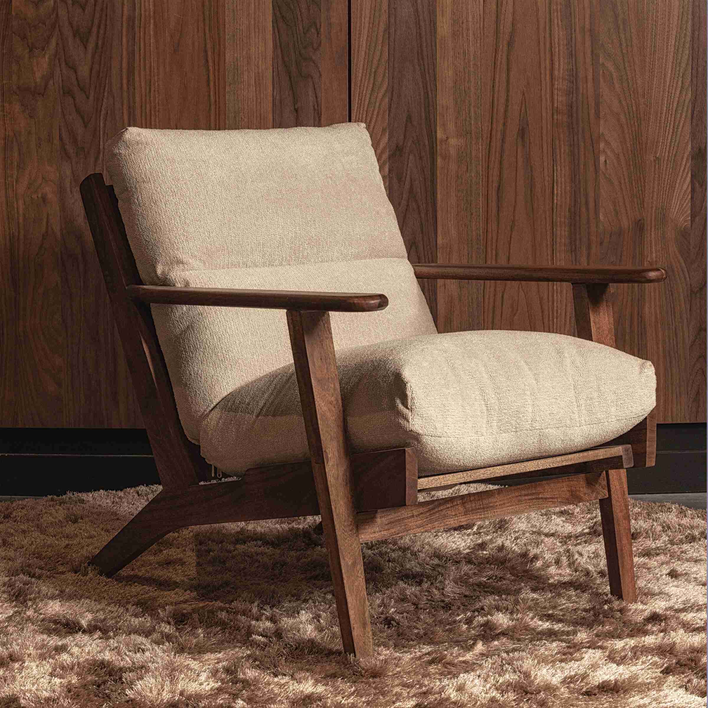 WOOOD Fauteuil Houston Bouclé / Acaciahout - Naturel - Japandi - BePureHome