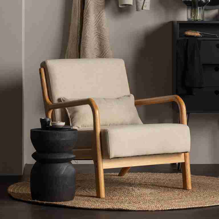 WOOOD Fauteuil Mark Stof - Naturel - Japandi