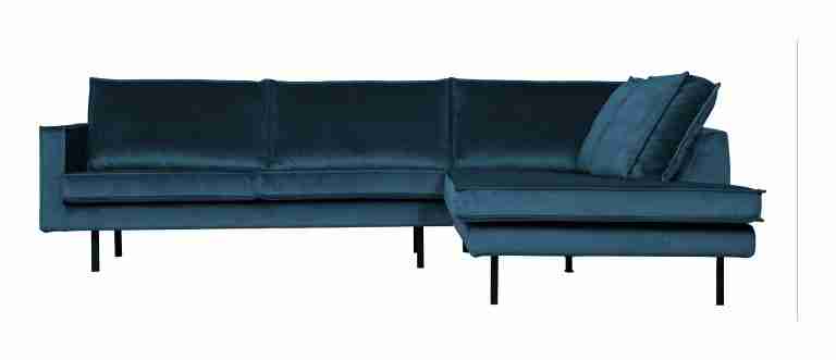WOOOD Hoekbank Rodeo Rechts, Velvet - Blauw - BePureHome