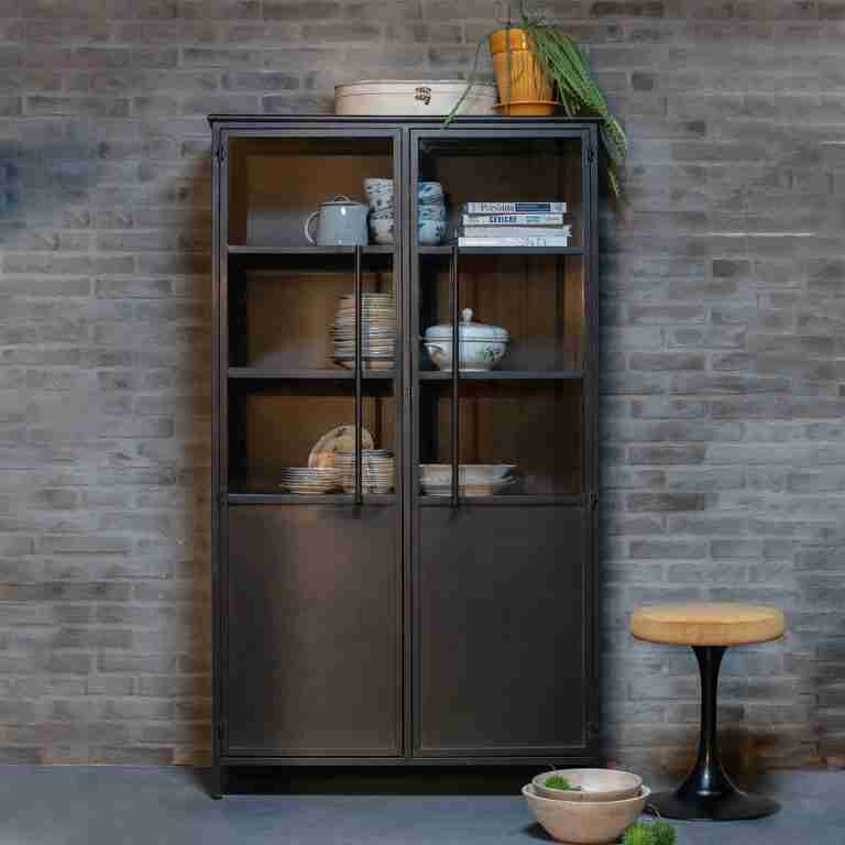WOOOD Industri√´le Vitrinekast Exhibit 170 x 99cm - Zwart - BePureHome
