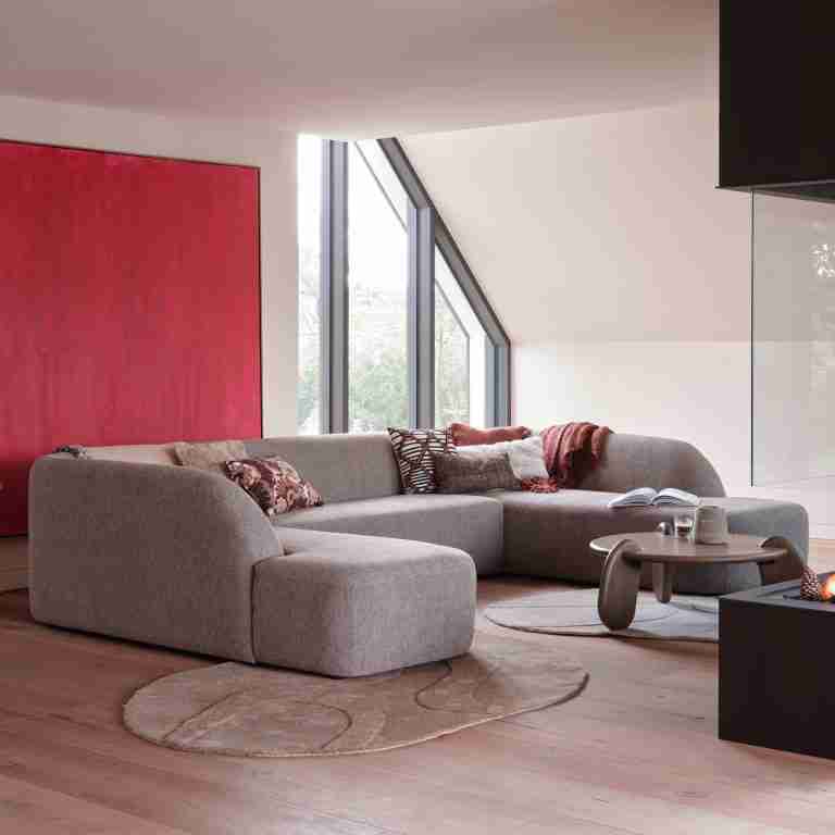 WOOOD Lounge U-Bank Sloping Chenille - Grijs - BePureHome