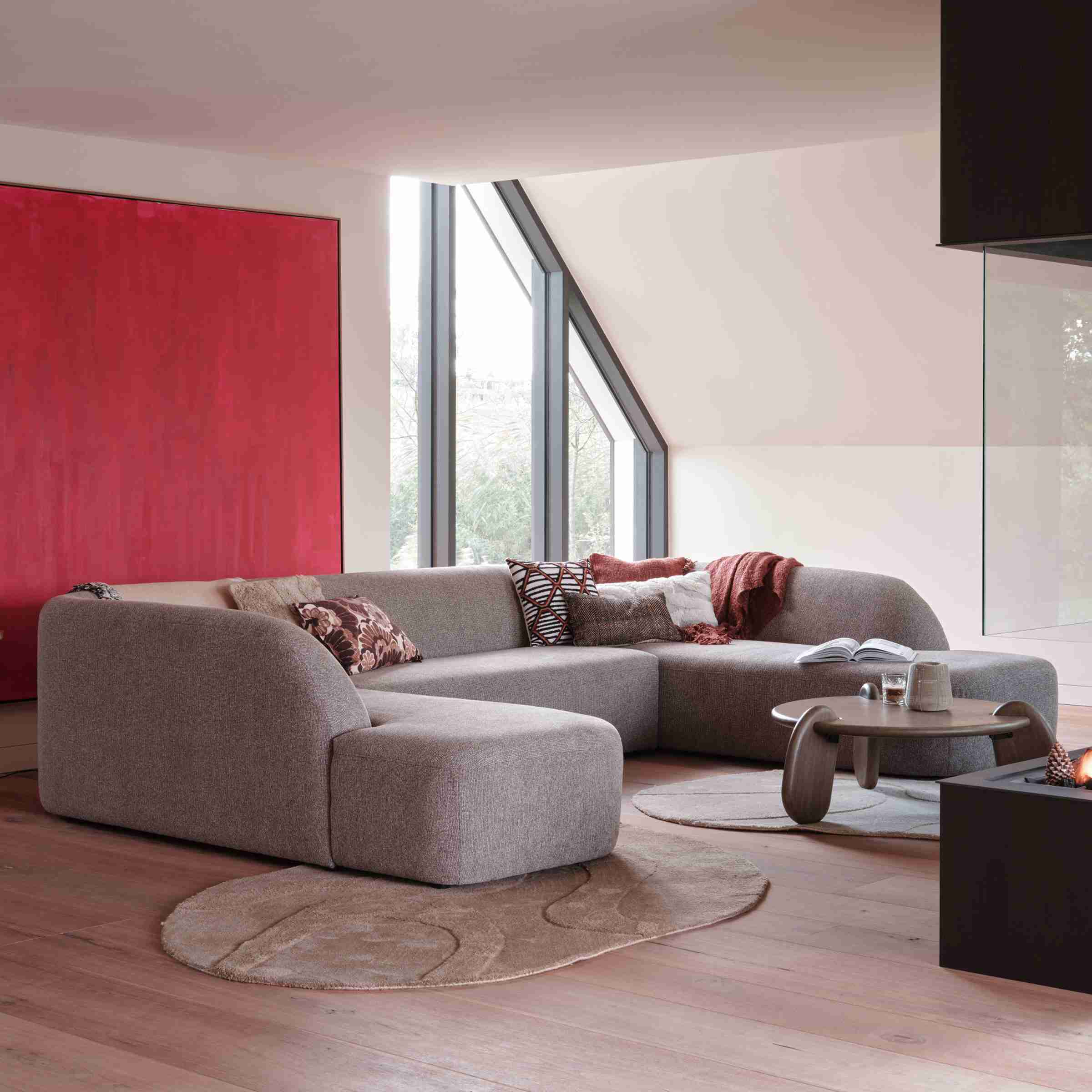 WOOOD Lounge U-Bank Sloping Chenille - Grijs - BePureHome