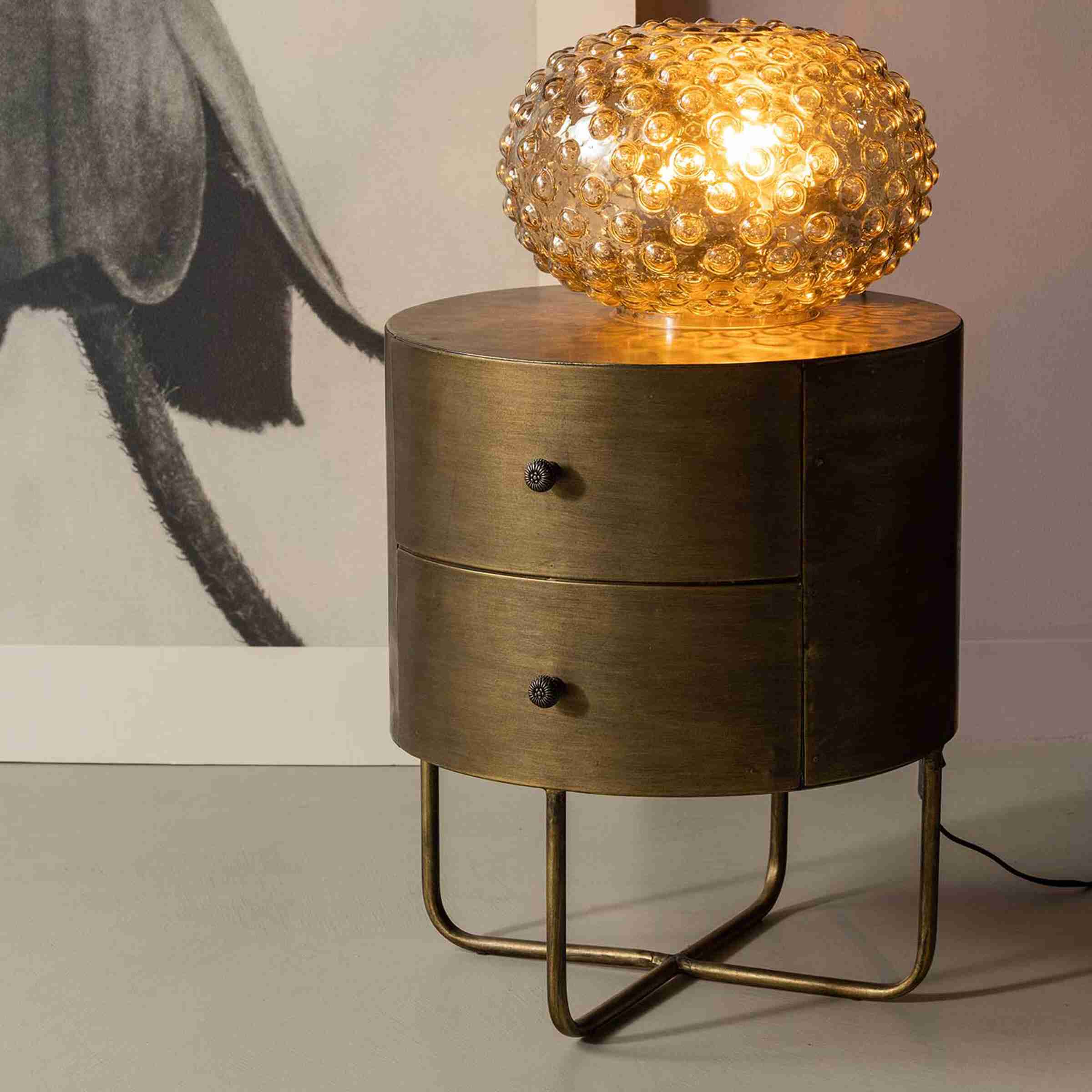 WOOOD Nachtkastje Glossy Met 2 lades - Antique Brass - BePureHome