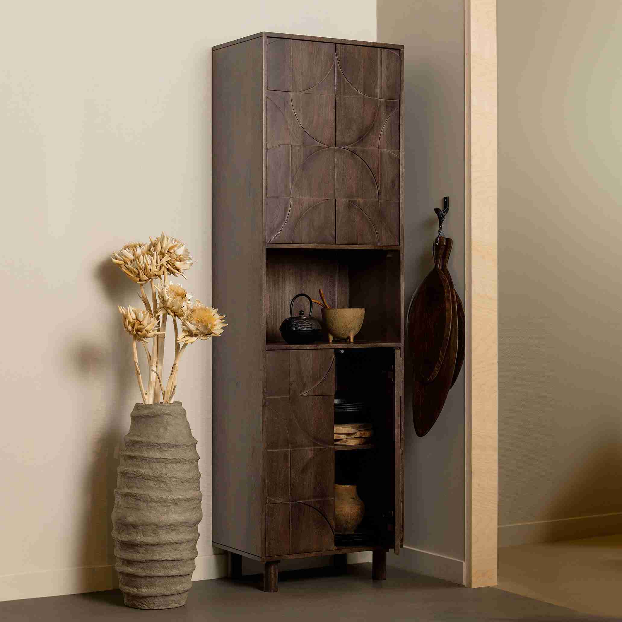 WOOOD Opbergkast Draw Mangohout, 200 x 60cm - Walnoot - Japandi - BePureHome