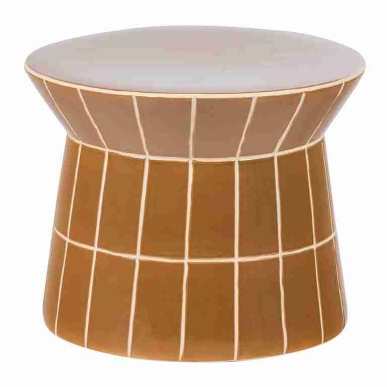 WOOOD Ronde Bijzettafel Plu Keramiek, 38cm - Honinggeel