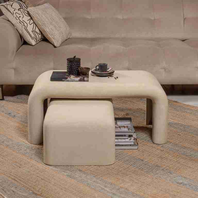 WOOOD Salontafel Stani Set van 2 stuks, Betonlook, 92 x 42cm - Naturel - Exclusive