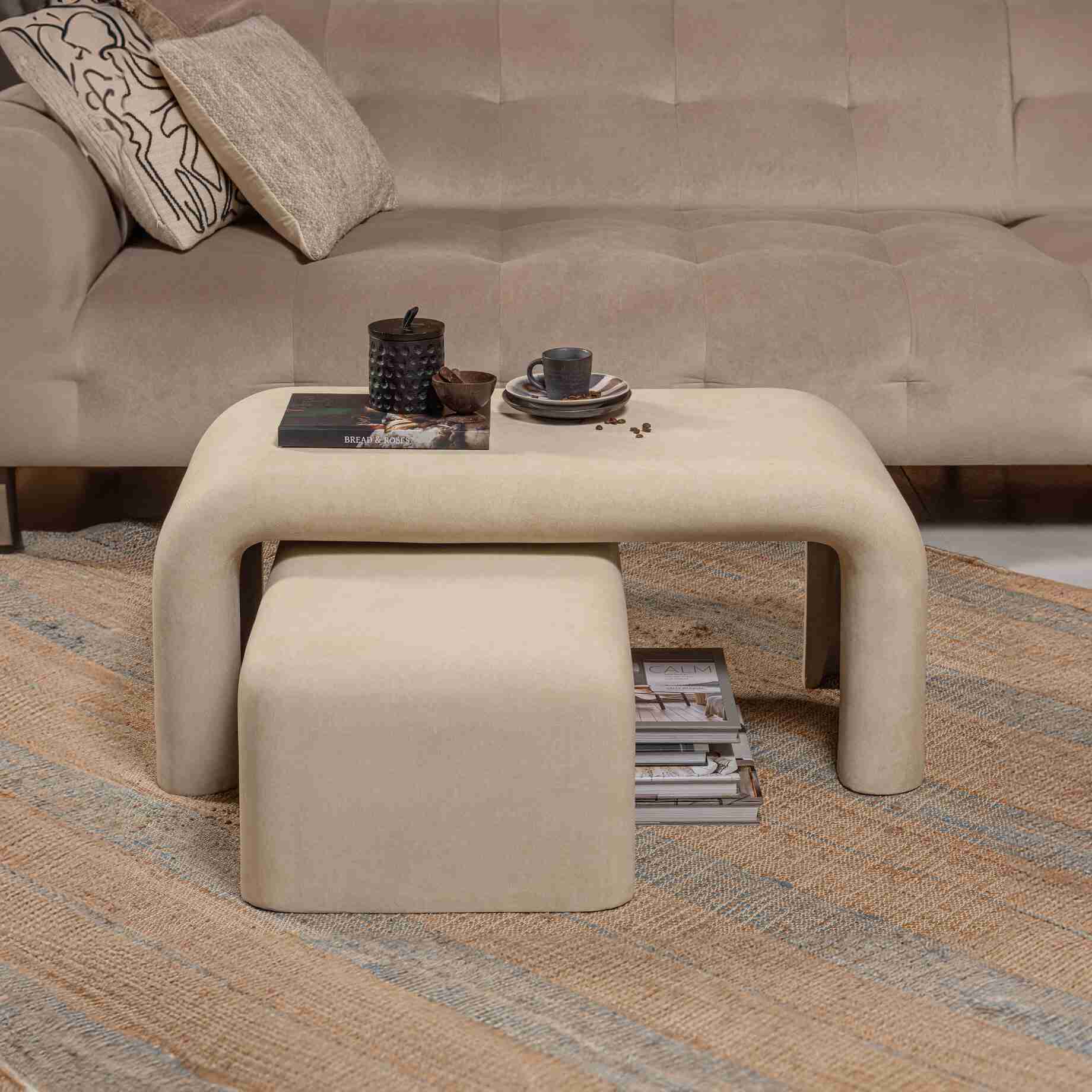 WOOOD Salontafel Stani Set van 2 stuks, Betonlook, 92 x 42cm - Naturel - Exclusive