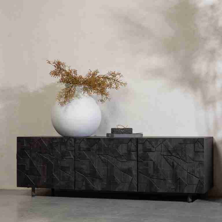 WOOOD TV-meubel Counter Mangohout, 160cm - zwart - BePureHome