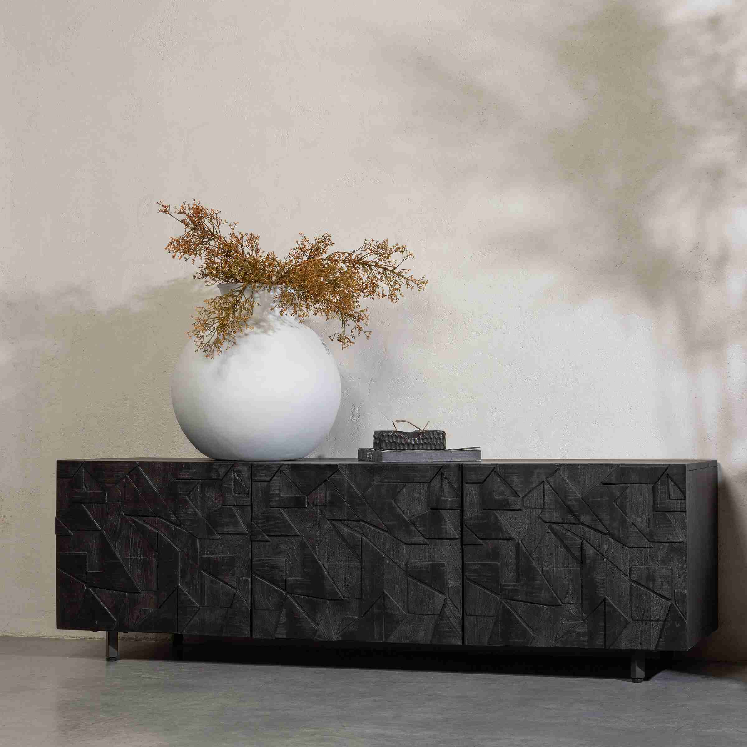 WOOOD TV-meubel Counter Mangohout, 160cm - zwart - BePureHome