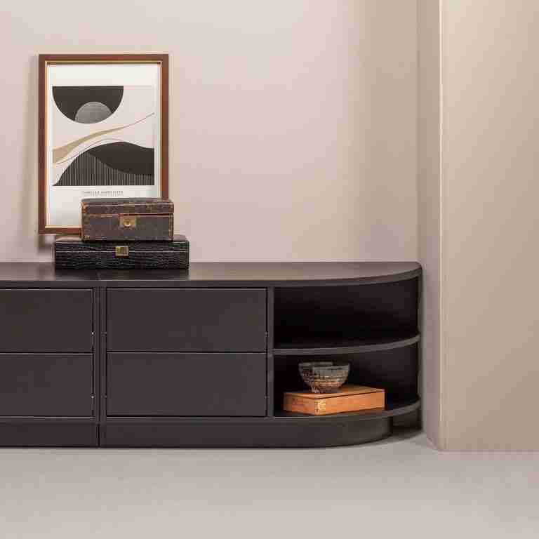 WOOOD TV-meubel Finca Rechts, Mat zwart, 78cm - Japandi - Exclusive