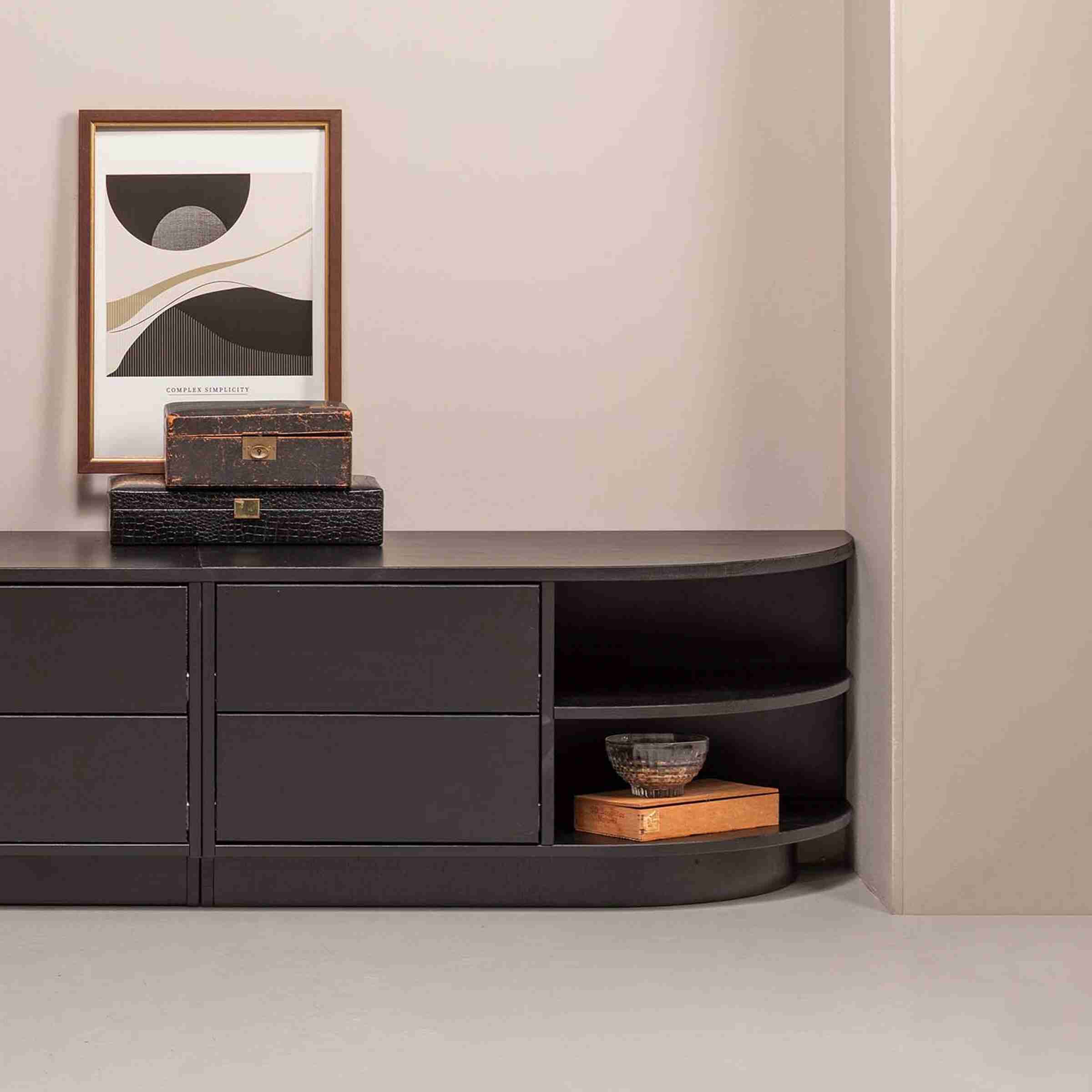 WOOOD TV-meubel Finca Rechts, Mat zwart, 78cm - Japandi - Exclusive