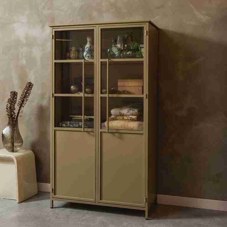 WOOOD Vitrinekast Exhibit 170 x 99cm - Khaki - BePureHome