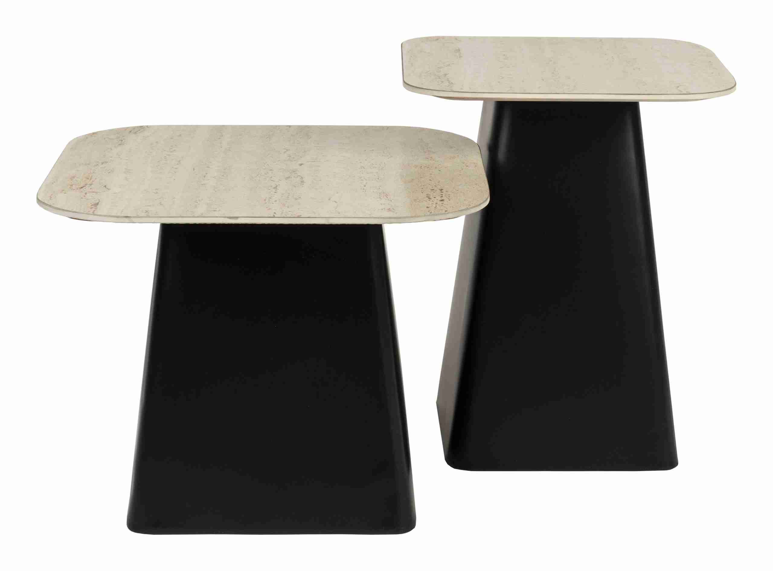 ZILT Bijzettafel Capricia Keramiek, Set van 2 stuks - Zwart - Vierkant