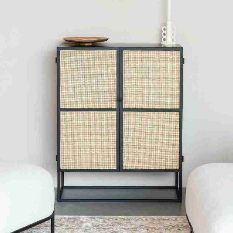 ZILT Opbergkast Richie Webbing, 100 x 80cm - Beige,Zwart