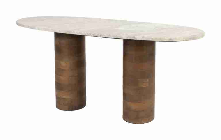 ZILT Salontafel Danicia Marmer en Mangohout, 100 x 40cm - Beige - Ovaal - Japandi