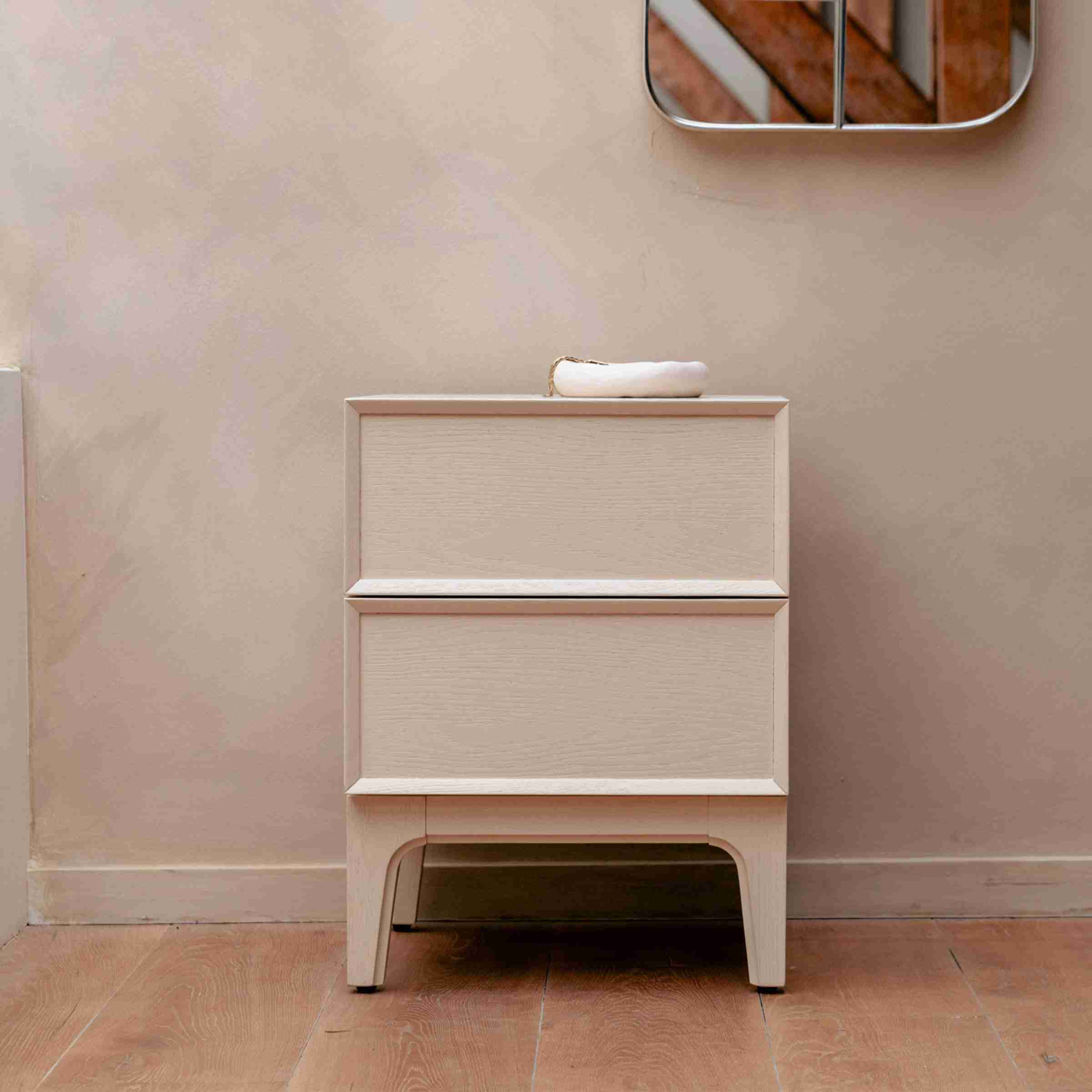 Zuiver Bijzettafel/Nachtkastje June Eiken, Met 2 laden - Beige - Vierkant