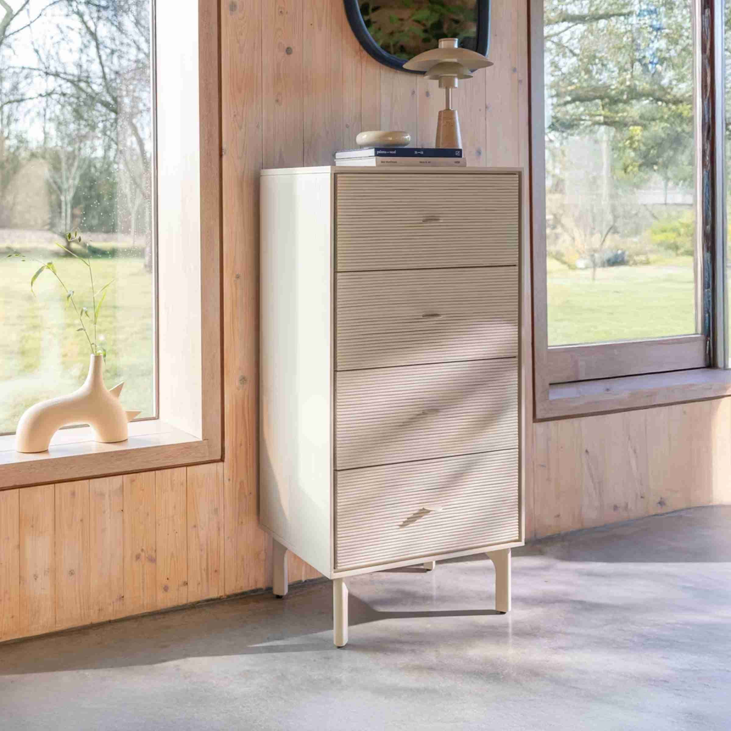 Zuiver Ladekast Morning Acaciahout en rotan, Met 4 laden - Beige