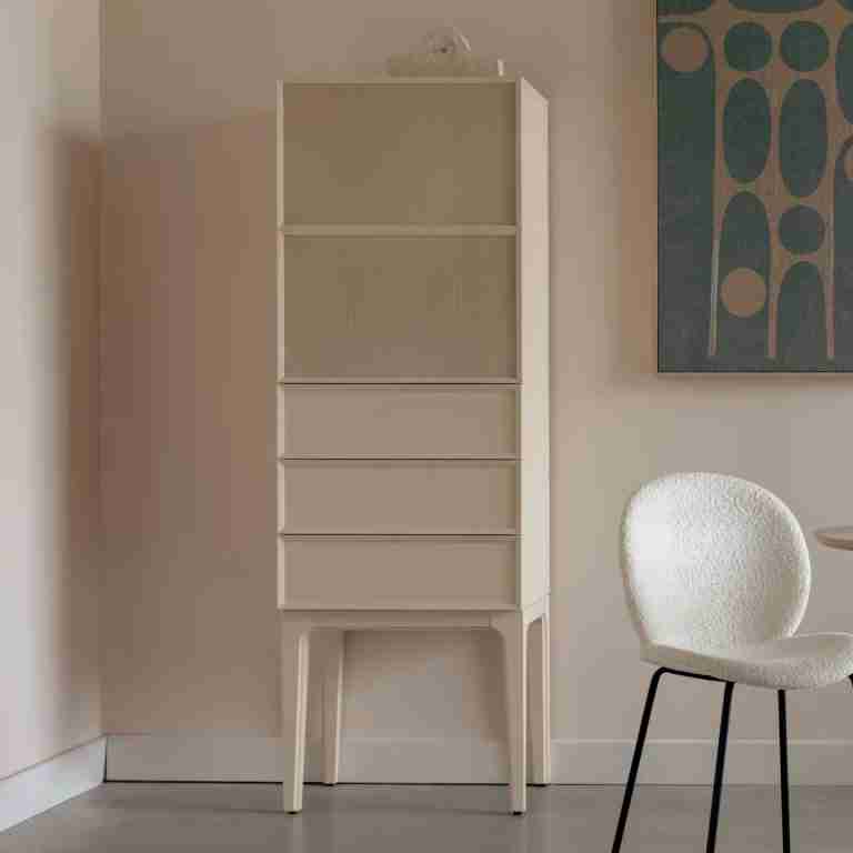 Zuiver Opbergkast June Eikenhout en metaal, Met 1 deur en 3 laden - Beige