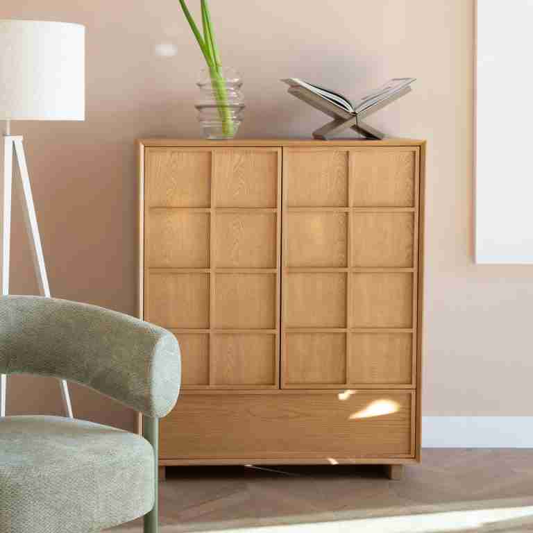 Zuiver Opbergkast Raster Essenhout, 120 x 100cm - Naturel