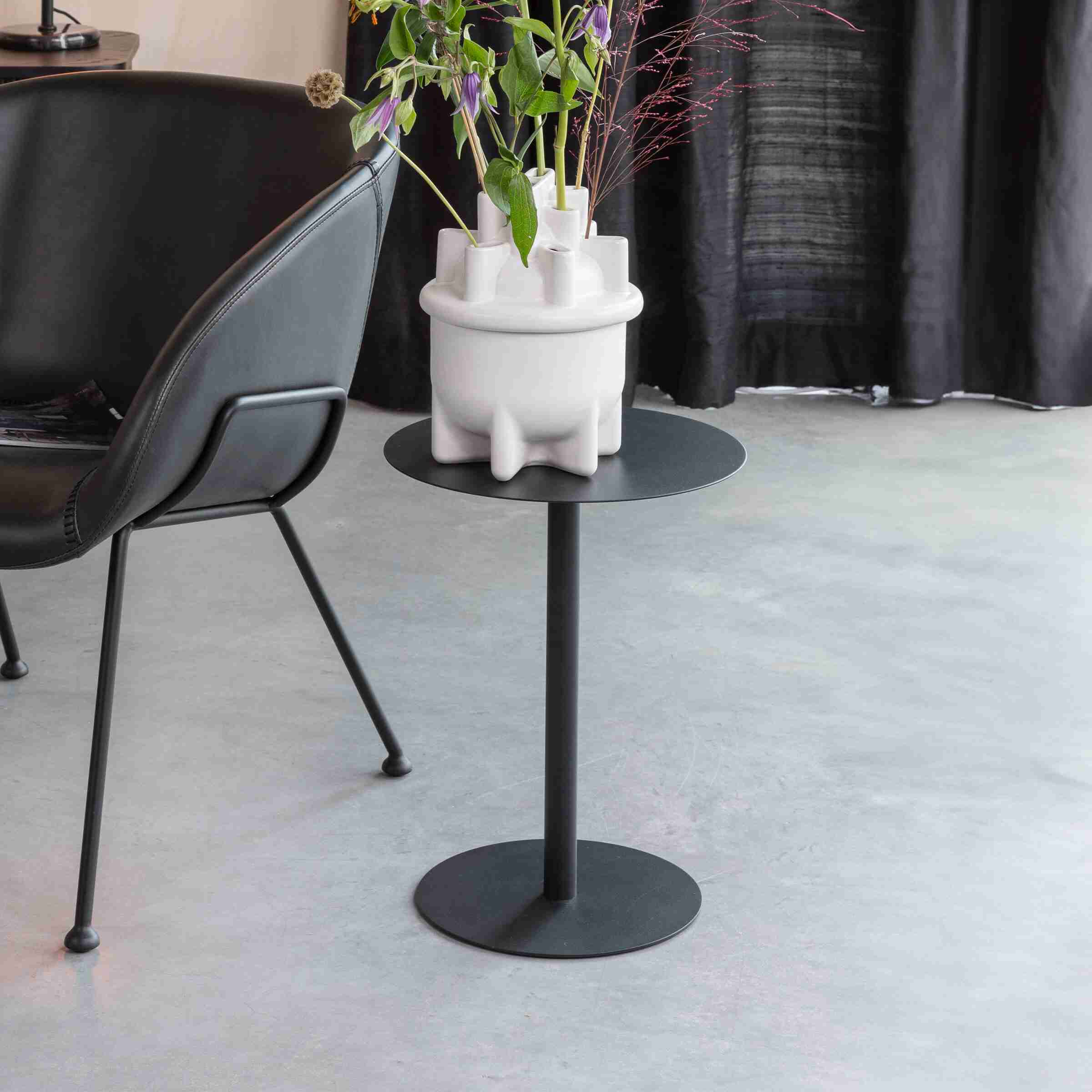 Zuiver Ronde Bijzettafel Snow Staal, 35cm - Zwart