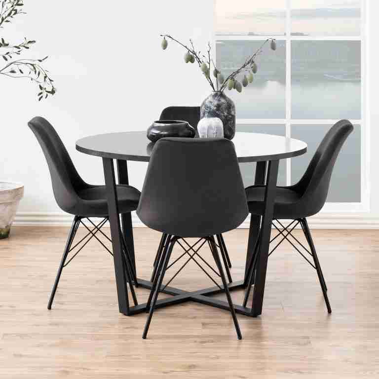 Bendt Ronde Eettafel 'Per' Ø110cm Marmerlook, kleur Zwart