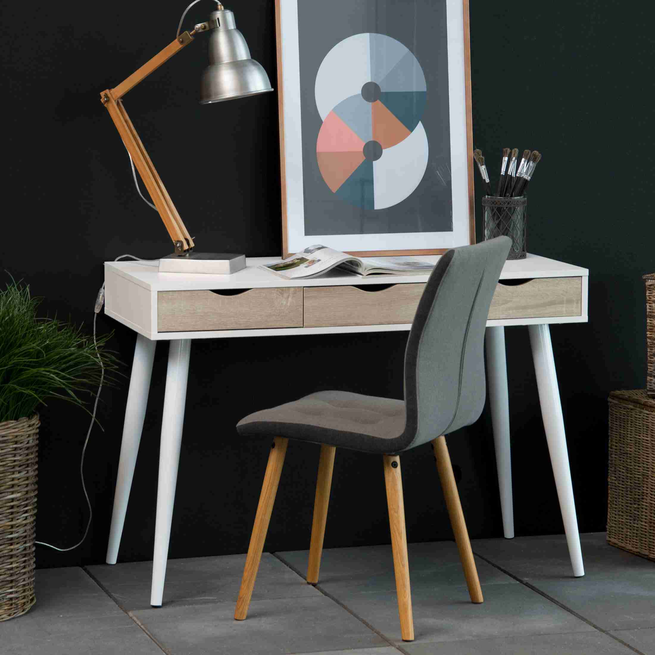 Bureau / sidetable 'Märta' 110 x 50cm met 3 laden , kleur wit / hout
