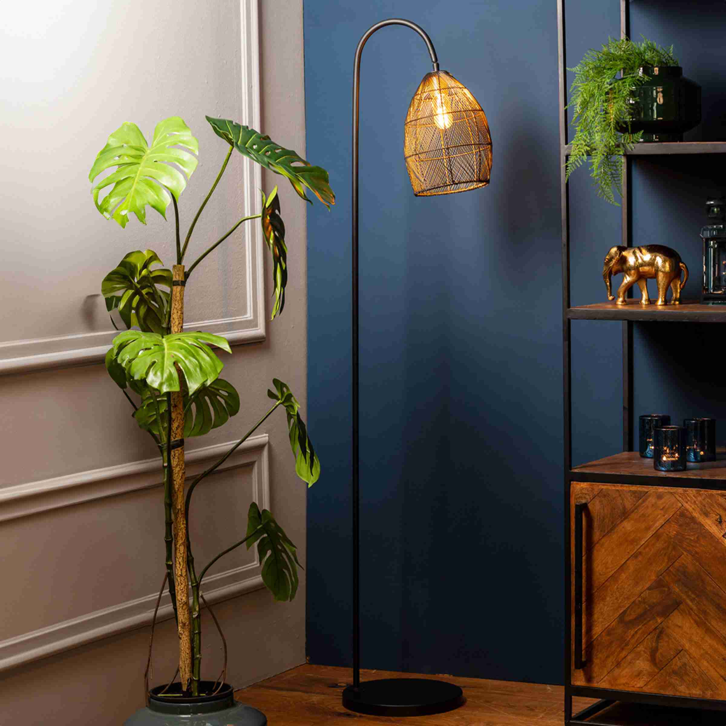 Light & Living Vloerlamp 'Meya', mat zwart+goud
