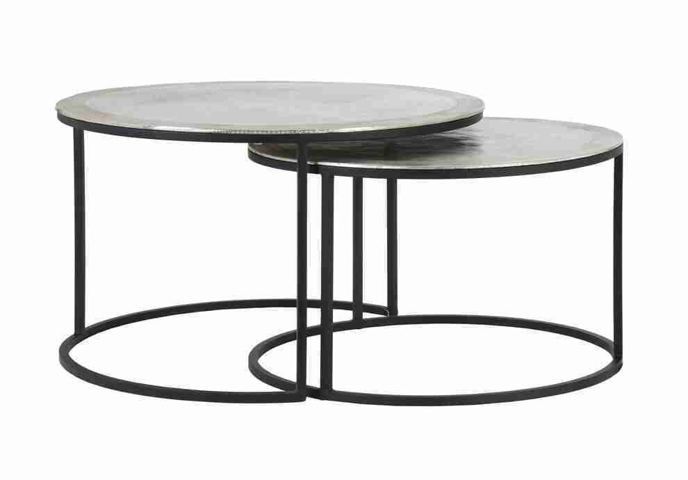 Light & Living Salontafel 'Talca' Set van 2 stuks, 67/75cm, kleur Nikkel
