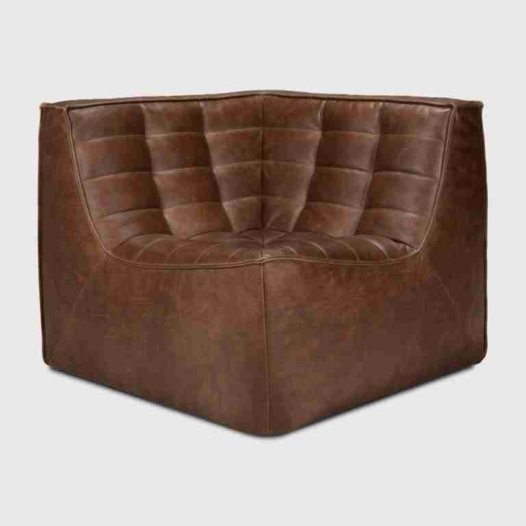Ethnicraft Modulaire Bank N701 90¬∞ Vierkante Hoek, Leder - Chestnut