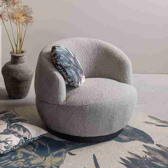 WOOOD Draaifauteuil 'Woolly' Bouclé, kleur Naturel